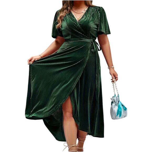 Simplee Plus Womens 2XL Wrap Ribbed Velvet Dark Academia Forest Green - Picture 1 of 8